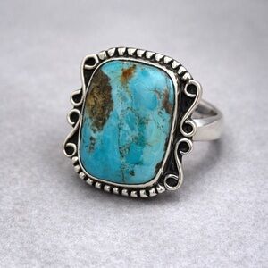 Mojave Turquoise Sterling Silver Ring Sz 9 Statement Boho Southwest